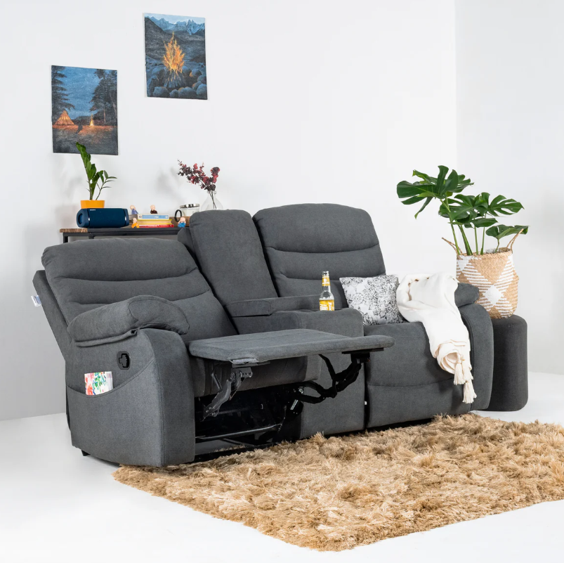 Vivo 2 Seater Ash Manual Recliner with Console