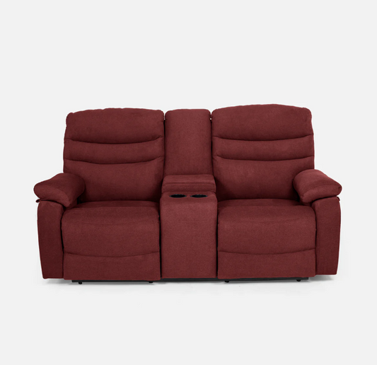 Vivo 2 Seater Maroon Manual Recliner with Console