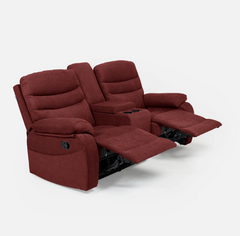 Vivo 2 Seater Maroon Manual Recliner with Console