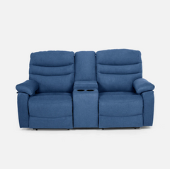 Vivo 2 Seater Blue Manual Recliner with Console