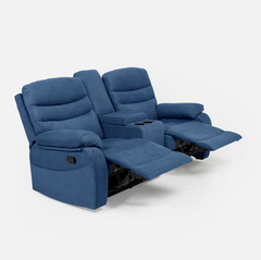 Vivo 2 Seater Blue Manual Recliner with Console