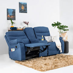 Vivo 2 Seater Blue Manual Recliner with Console