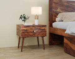 Zoji Single Drawer Bedside Table In Sheesham - Chevora Facia