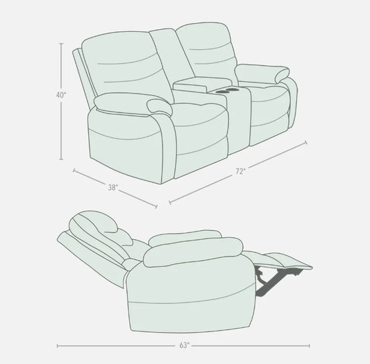 Vivo 2 Seater Tabasco Manual Recliner with Console