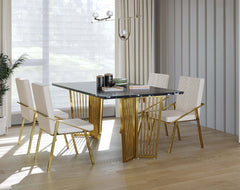 Barolo Dining Table with Black Engineered Marble Top - 4 Seater