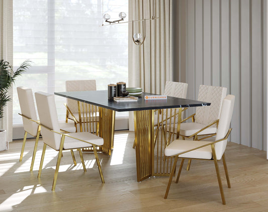 Barolo Dining Table with Black Engineered Marble Top - 6 Seater