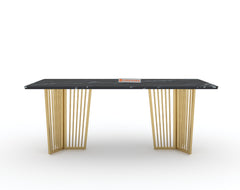 Barolo Dining Table with Black Engineered Marble Top - 6 Seater