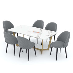 Aanvo Marble Top 6 Seater Dining Table In Gold Finish