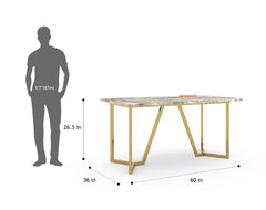 Olzaa Dining Table with Green Choco Marble Top - 4 Seater