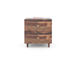 Yoho Bedside Table with Double Drawer in Sheesham with Drawer Facia OG in Sheesham