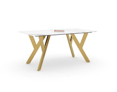 Aurum Marble Top 6 Seater Dining Table In Gold Finish